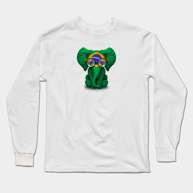 Baby Elephant with Glasses and Brazilian Flag Long Sleeve T-Shirt by jeffbartels